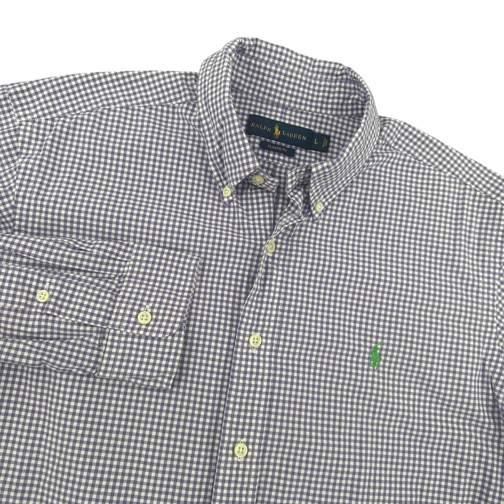 Ralph Lauren Mens Classic Fit Gingham Plaid‎ Button Down Shirt Purple Large